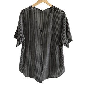 VETTA Black White Pinstripe Button Front Top – XL